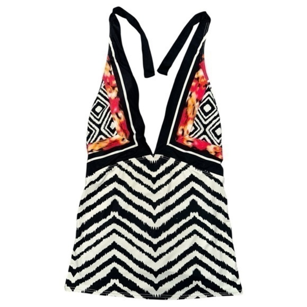 Carmen Marc Valvo Swimwear Women's S Animal Geometric Print Halter Tankini Top